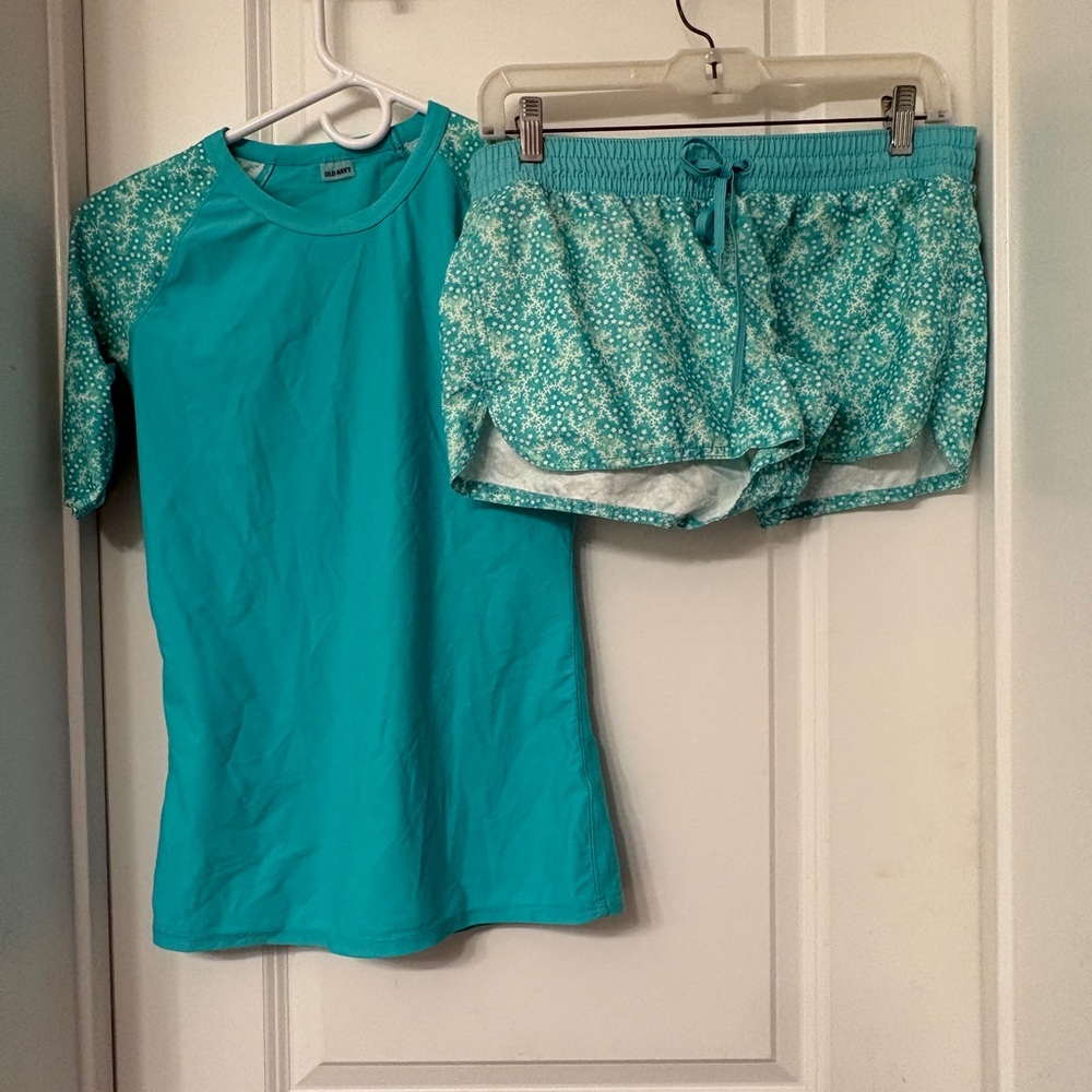 Old Navy Teal Swim Shirt and Shorts Set